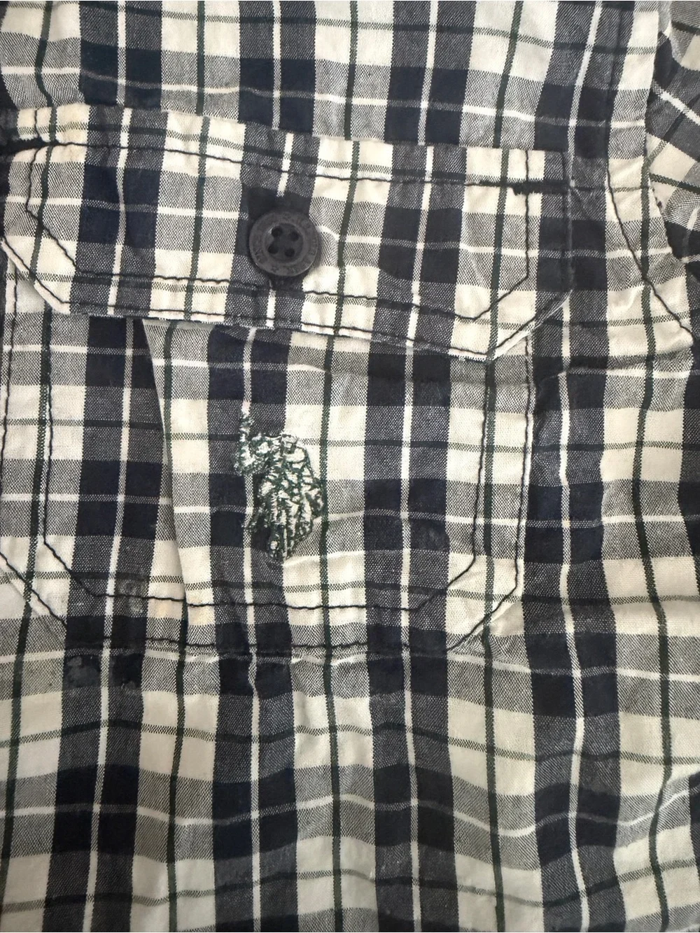 Ralph Lauren Navy and White Plaid Short-Sleeve Button-Down Shirt